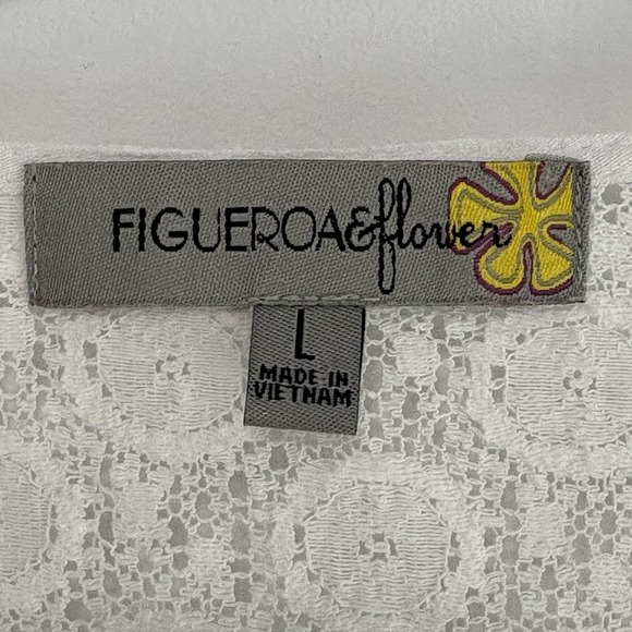 Figueroa & Flower Women Embroidered Floral Boho Top Size L White Lace Semi Sheer - Picture 3 of 10